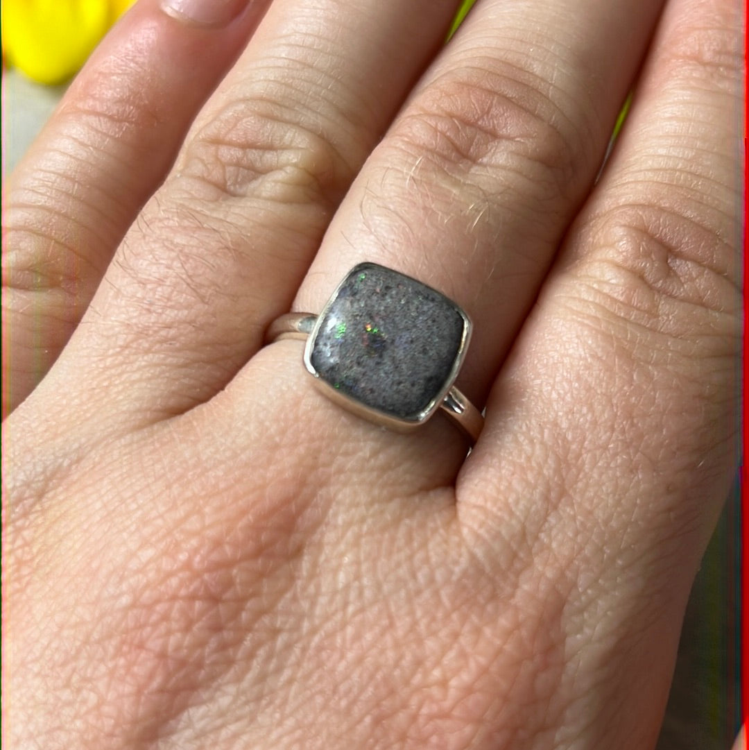 Black Opal 925 Silver Ring -  Size Q
