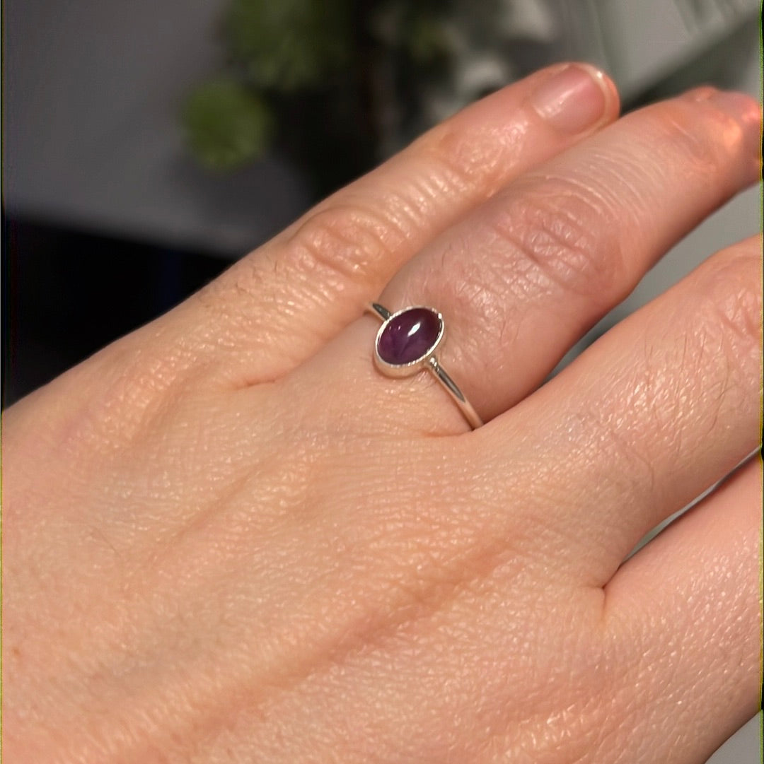 Amethyst Dainty - 925 Silver Ring - Size J