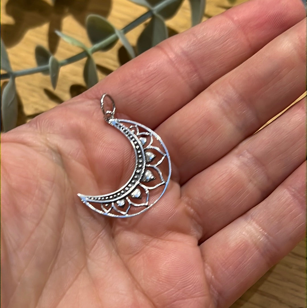 Mandala Moon 925 Sterling Silver Pendant