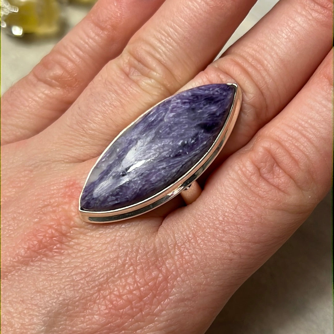 Charoite 925 Silver Ring - Size P - P 1/2
