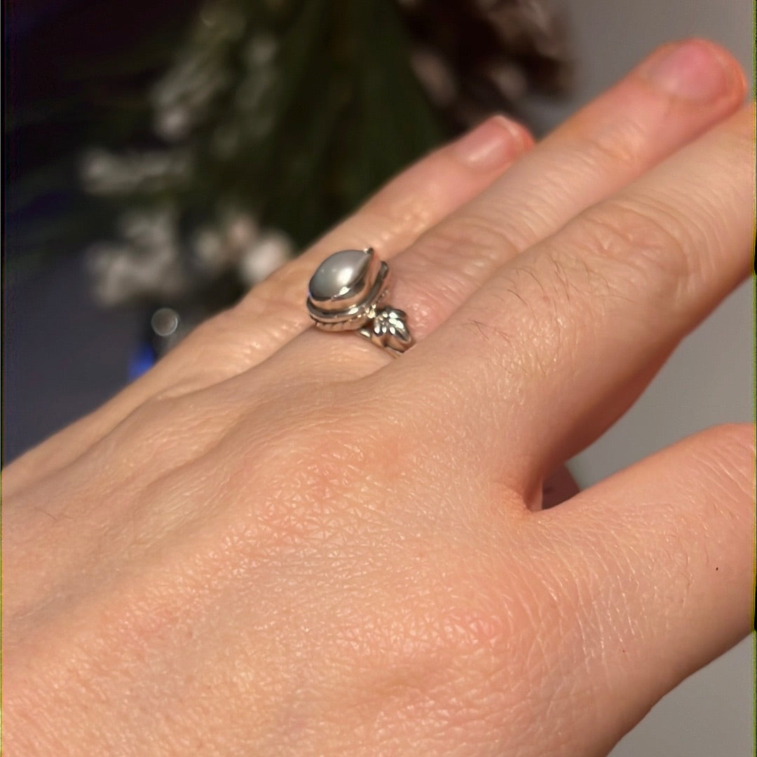 Pearl 925 Silver Ring - Size L 1/2