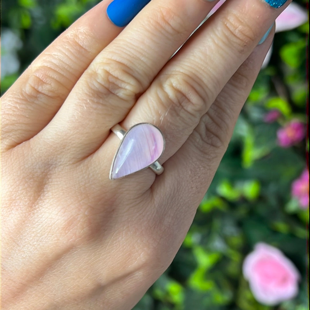 Pink Moonstone 925 Silver Ring -  Size N 1/2