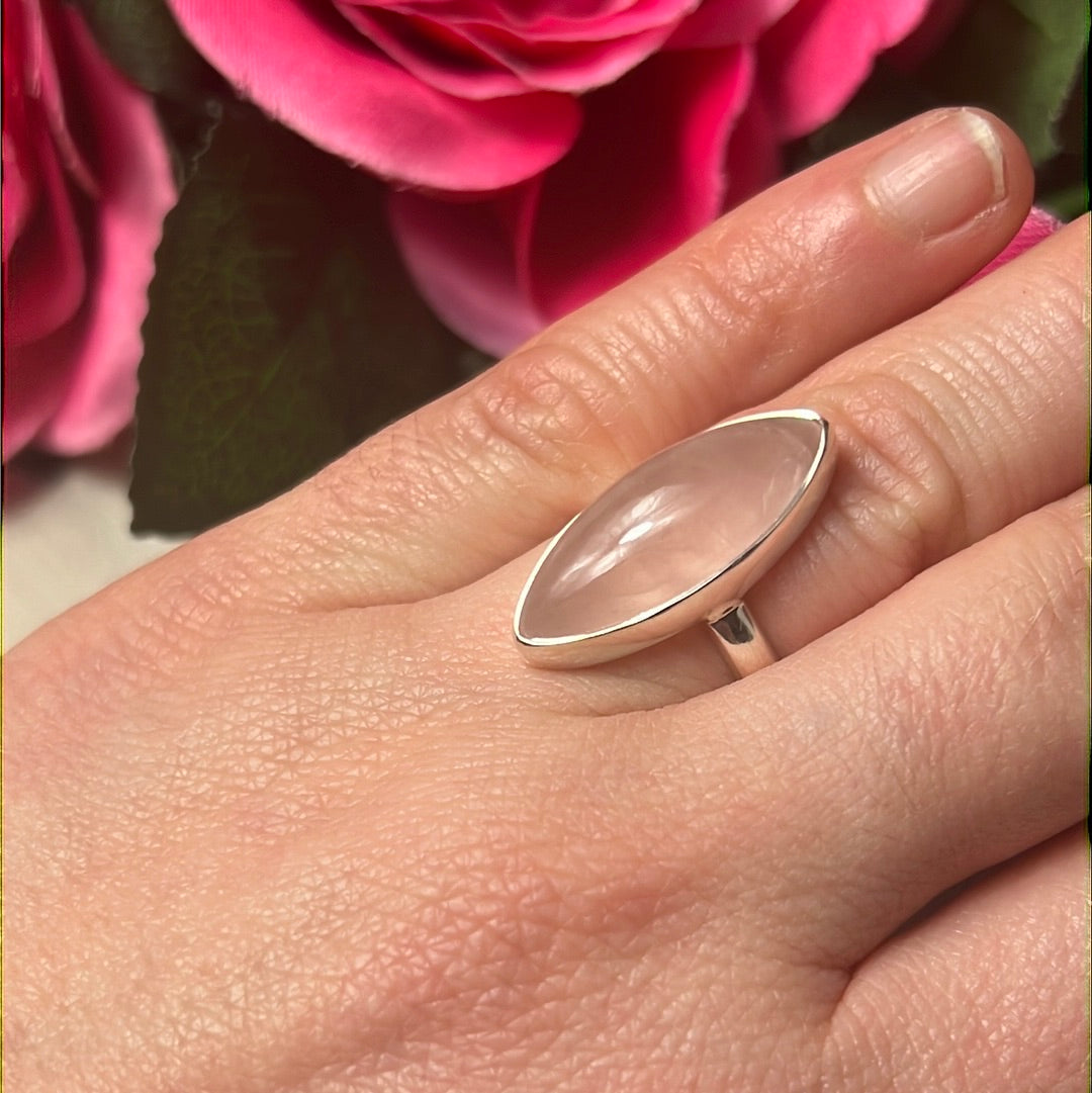 Rose Quartz 925 Sterling Silver Ring - Size K