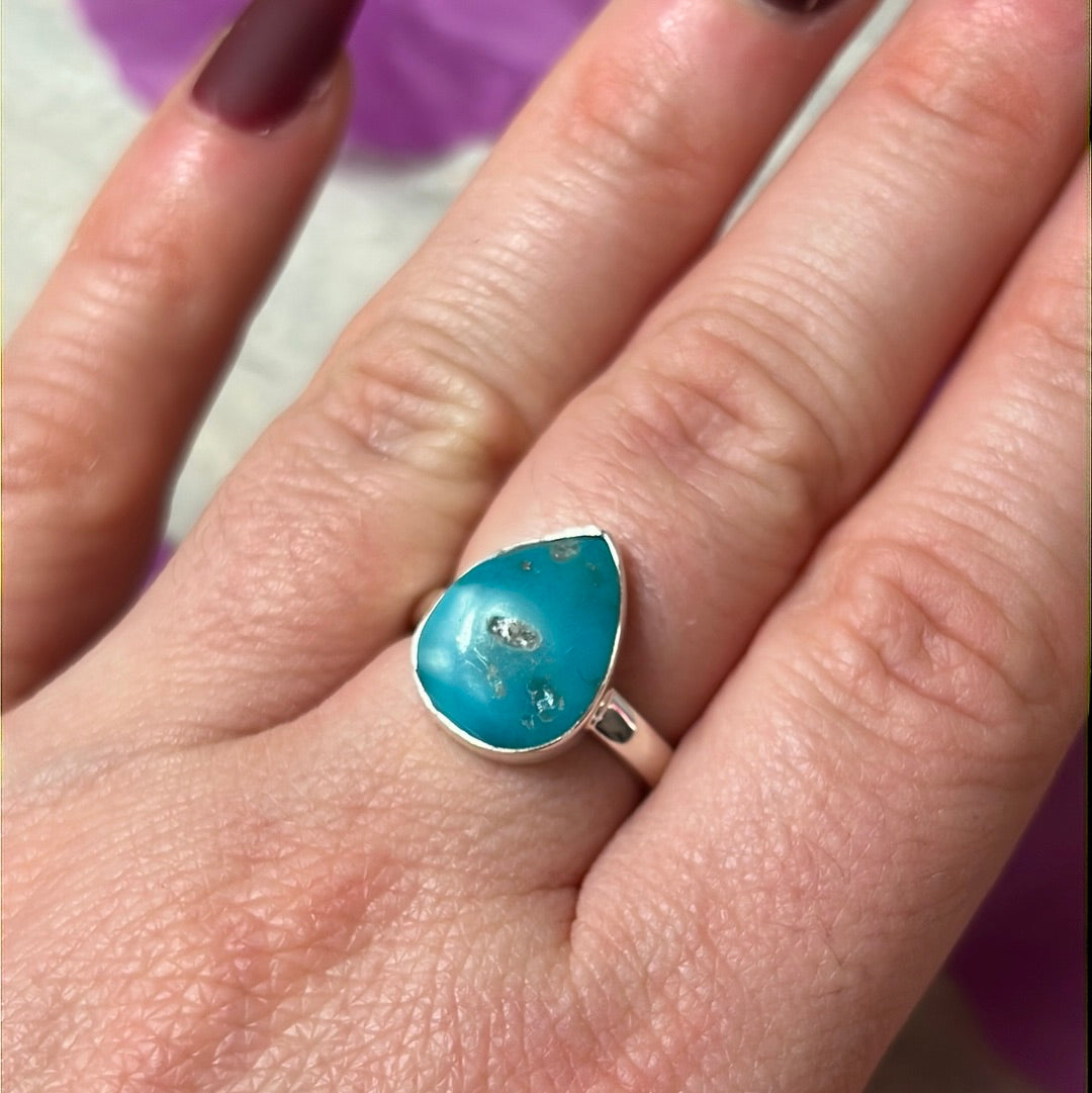 Turquoise Sleeping Beauty  - RARE 925 Ring - Size  L 1/2 - M