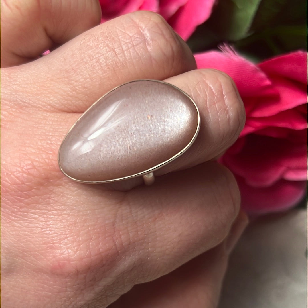 Peach Moonstone 925 Sterling Silver Ring -  Size O - O 1/2