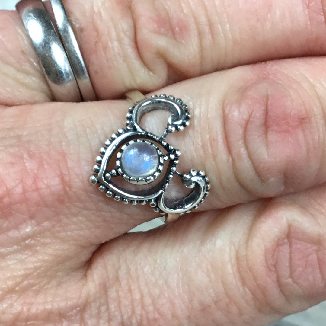 Crown Moonstone Mandala 925 Sterling Silver Ring