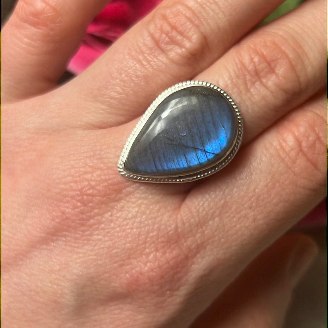 Labradorite Lab 925 Sterling Silver Ring - Size Q