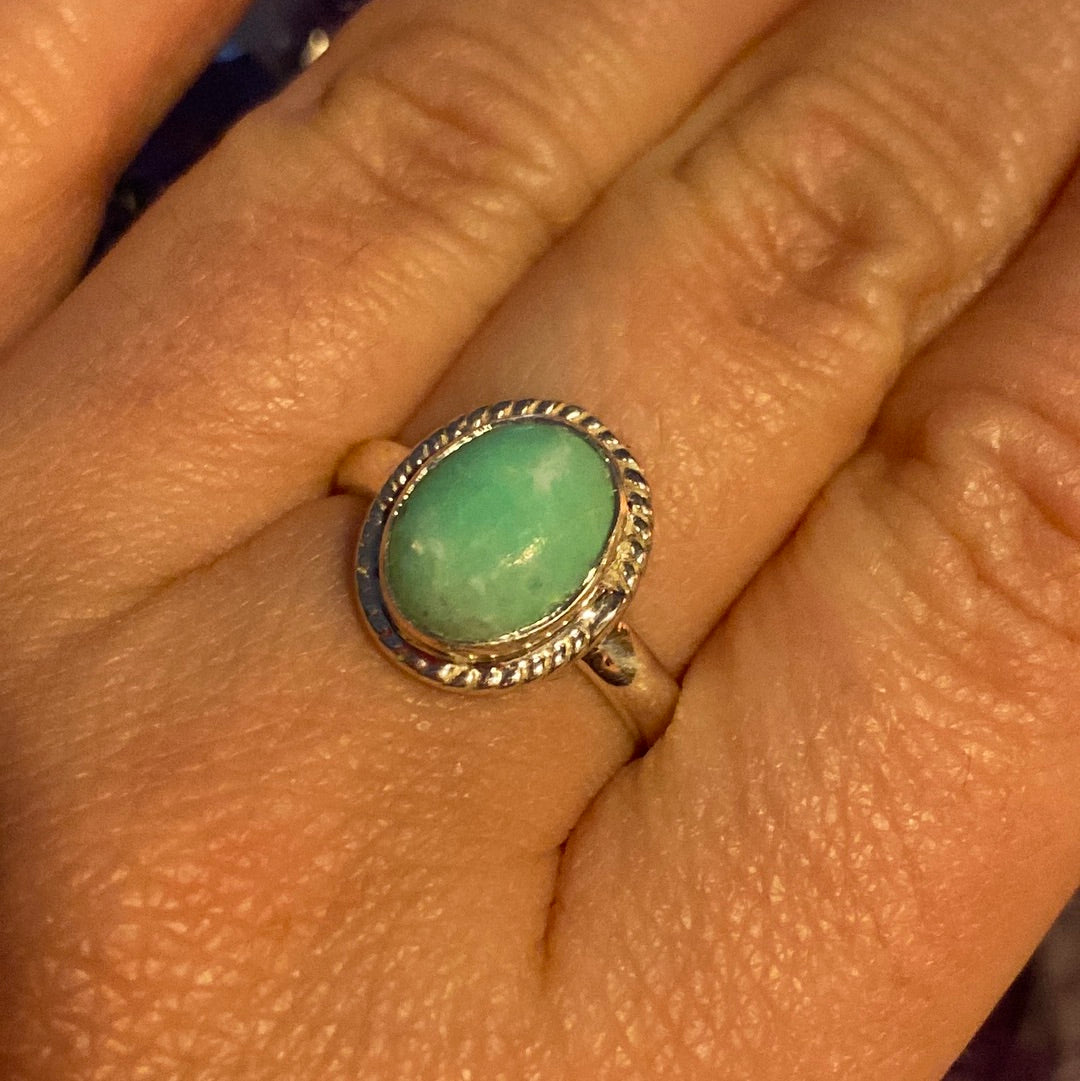 Chrysoprase 925 Sterling Silver Ring -  Size N 1/2
