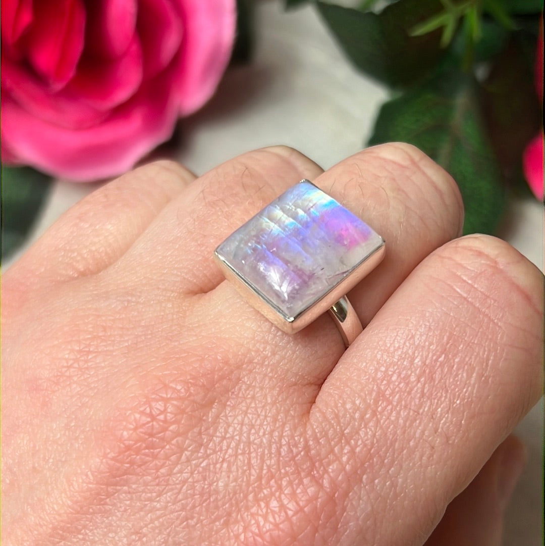 Pink Moonstone 925 Sterling Silver Ring -  Size M