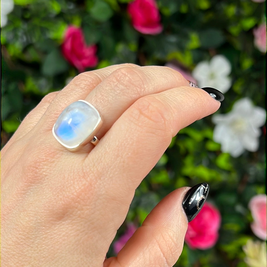 Rainbow Moonstone 925 Silver Ring -  Size O - O 1/2