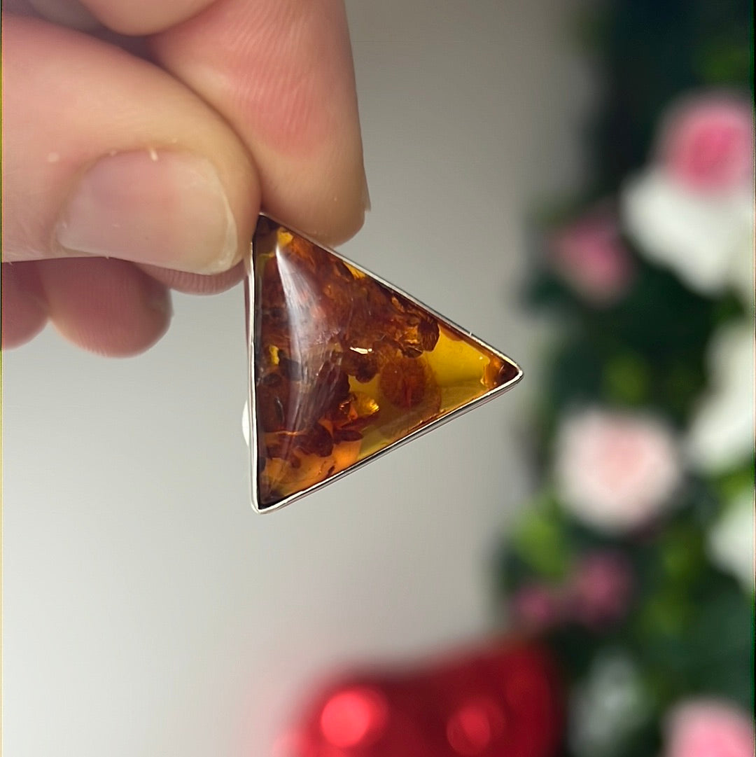 Amber Triangle Pendant 925 Sterling Silver