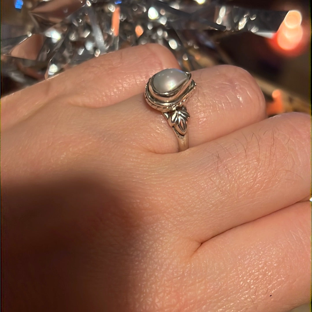 Pearl 925 Silver Ring - Size L 1/2