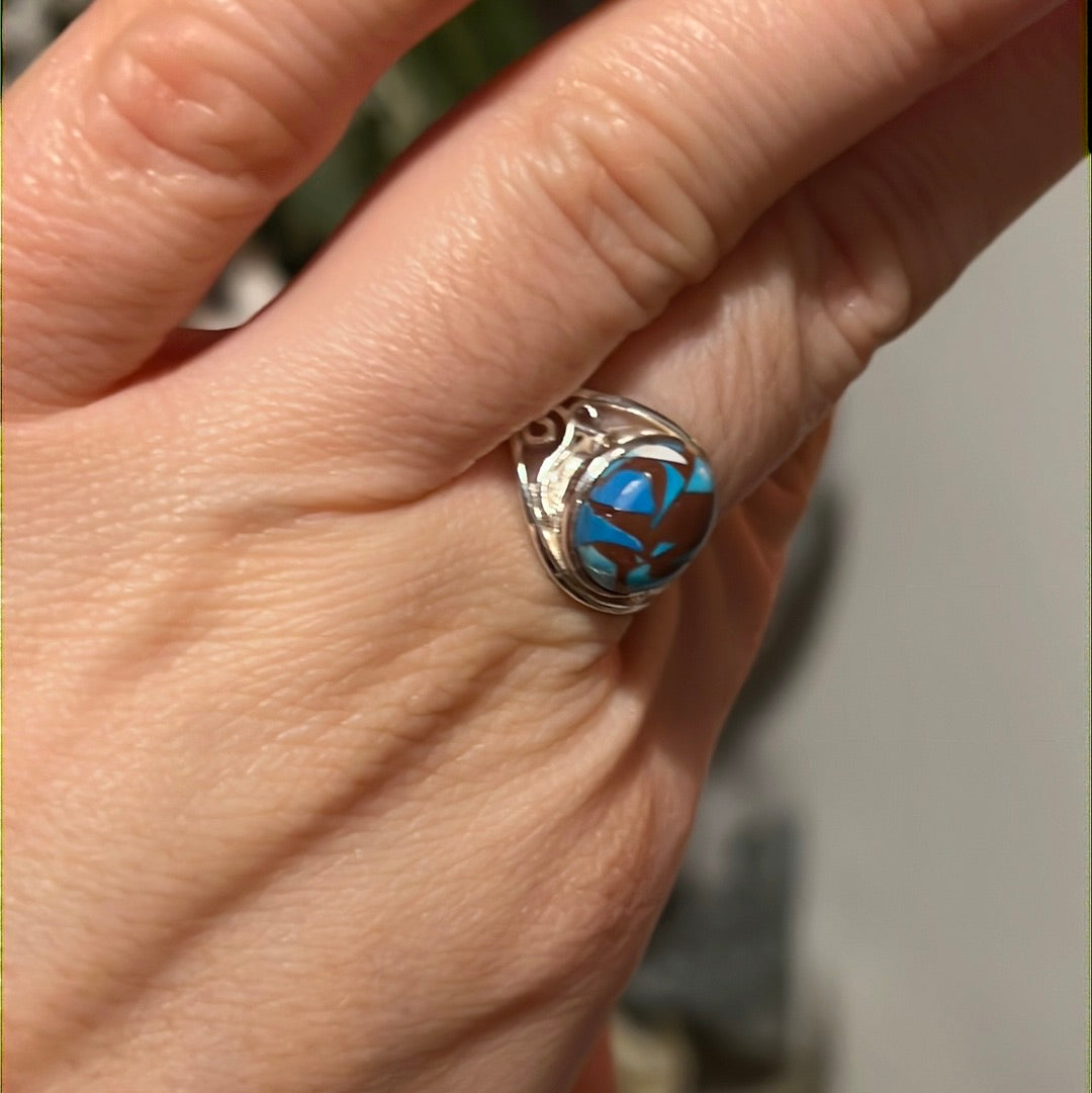 Turquoise 925 Silver Ring -  Size Q 1/2 - R