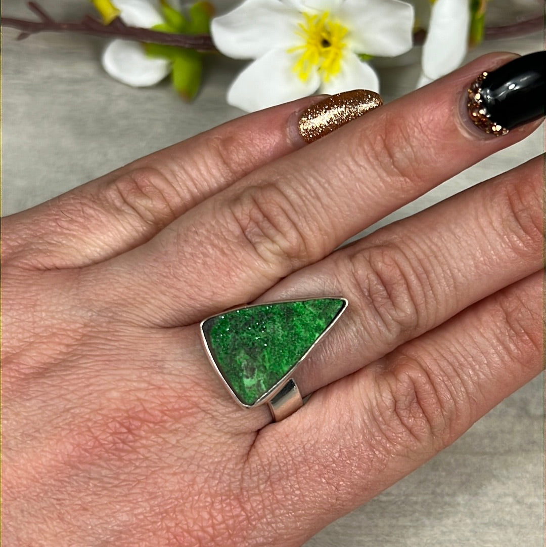 Uvarovite 925 Sterling Silver Ring -  Size T -T 1/2