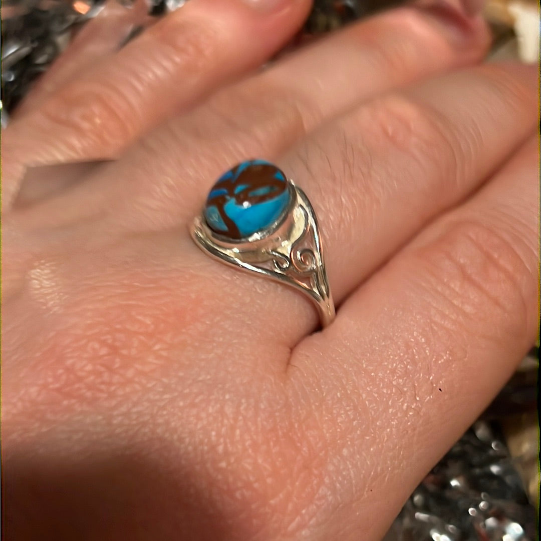 Turquoise 925 Silver Ring -  Size Q 1/2 - R