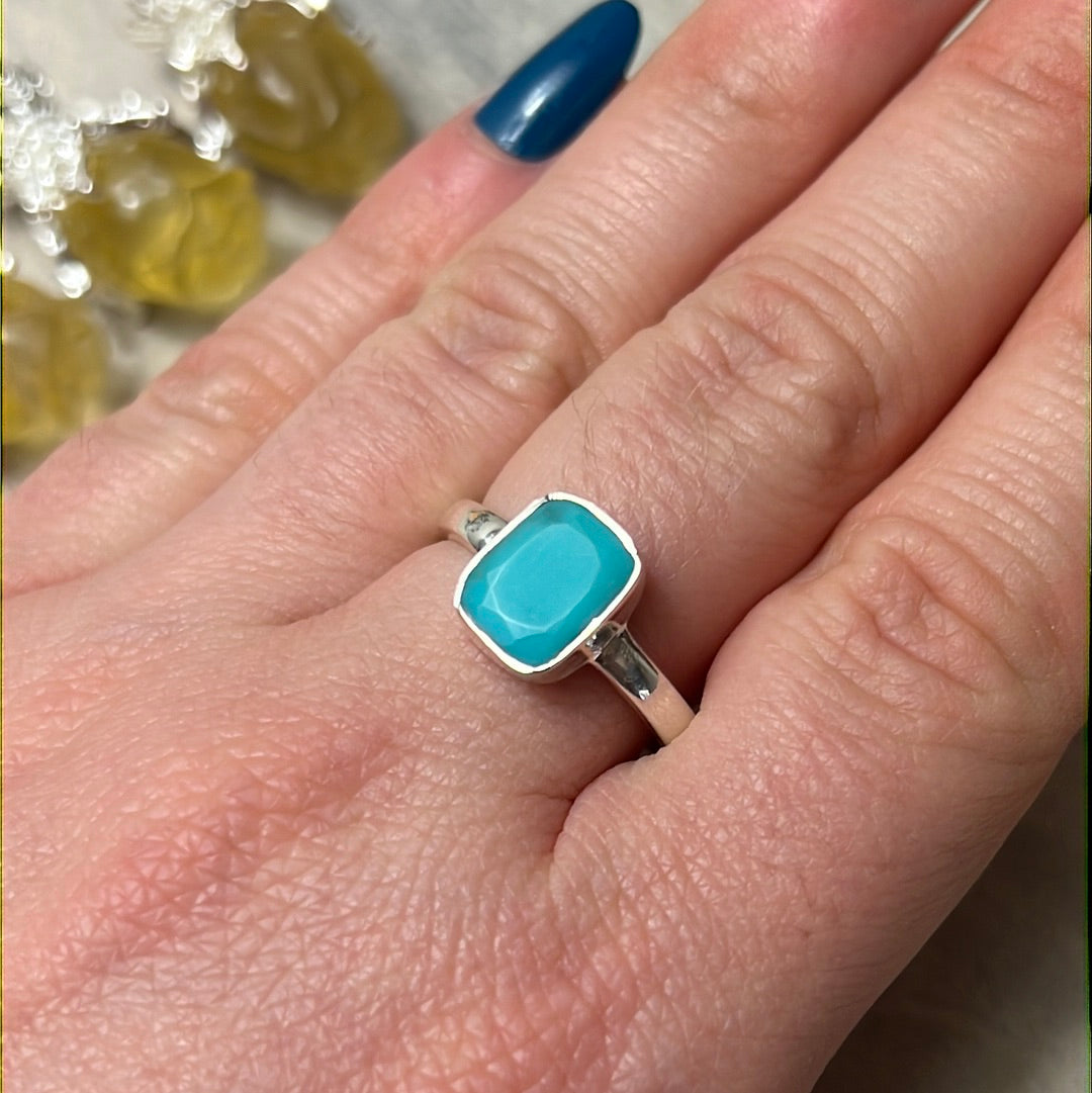 Turquoise Sleeping Beauty Facet 925 Silver Ring - Size Q - Q 1/2