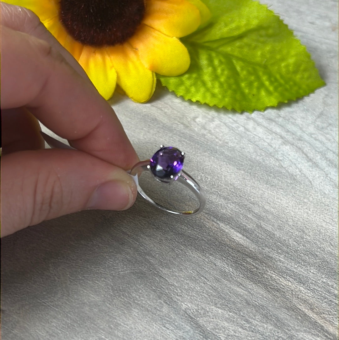 Amethyst Facet 925 Sterling Silver Ring -  Size S