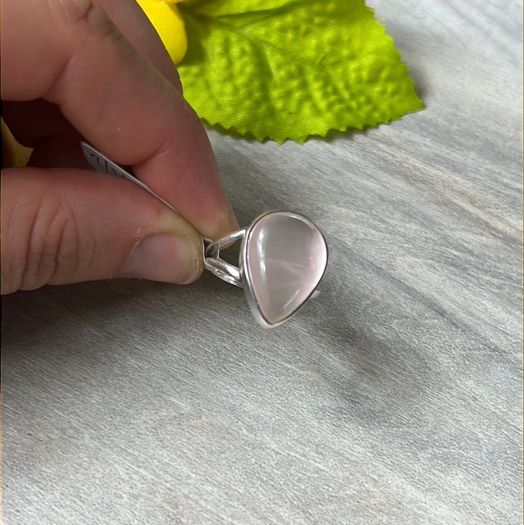 Rose Quartz 925 Silver Ring -  Size N - N 1/2