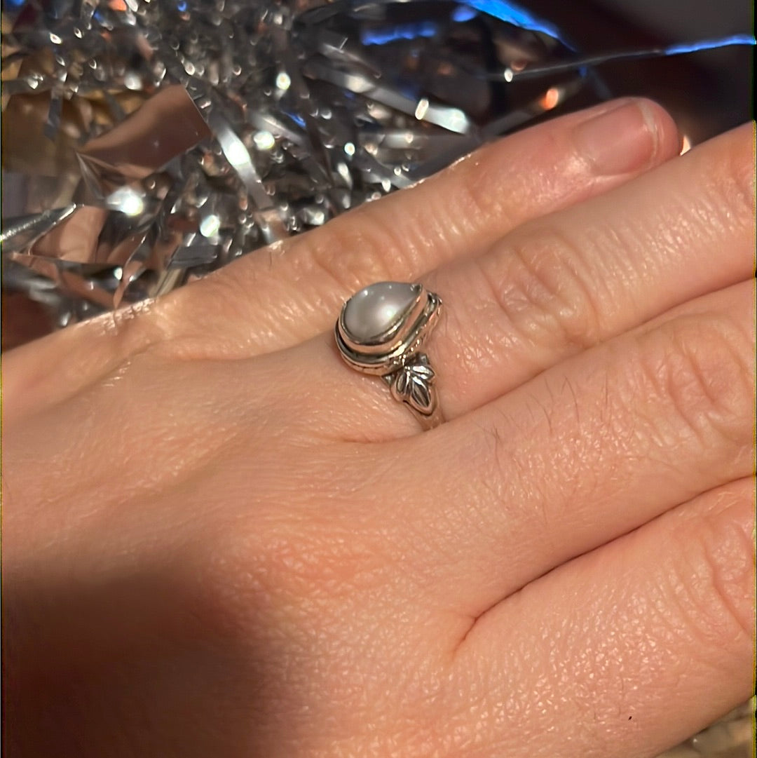 Pearl 925 Silver Ring - Size L 1/2