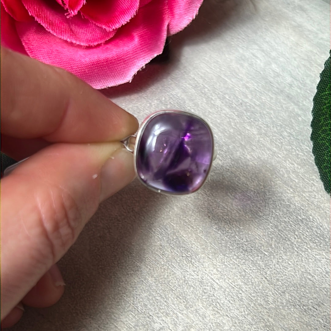 Amethyst 925 Sterling Silver Ring - Size L - L 1/2
