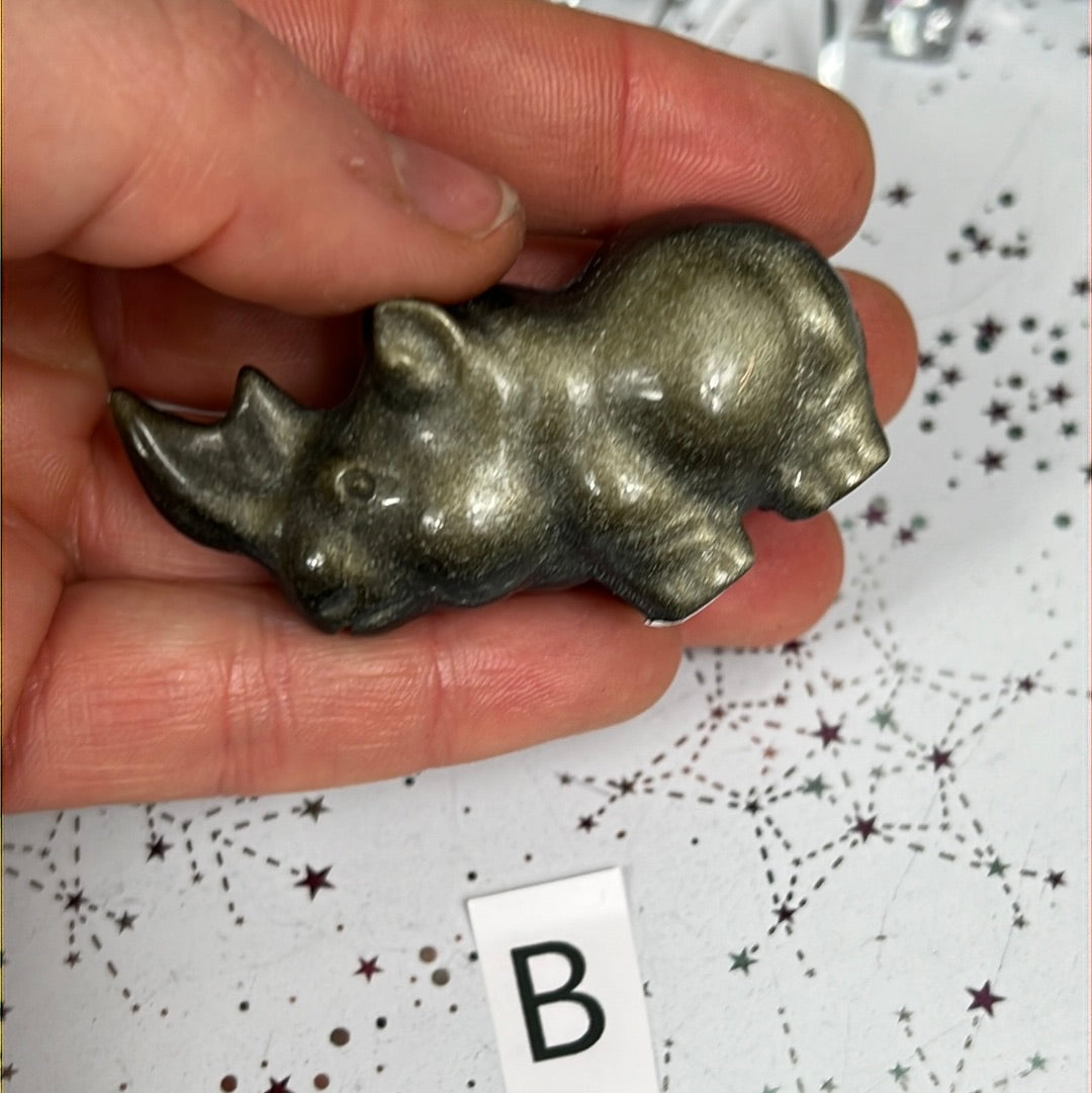 Golden Sheen Obsidian Rhino