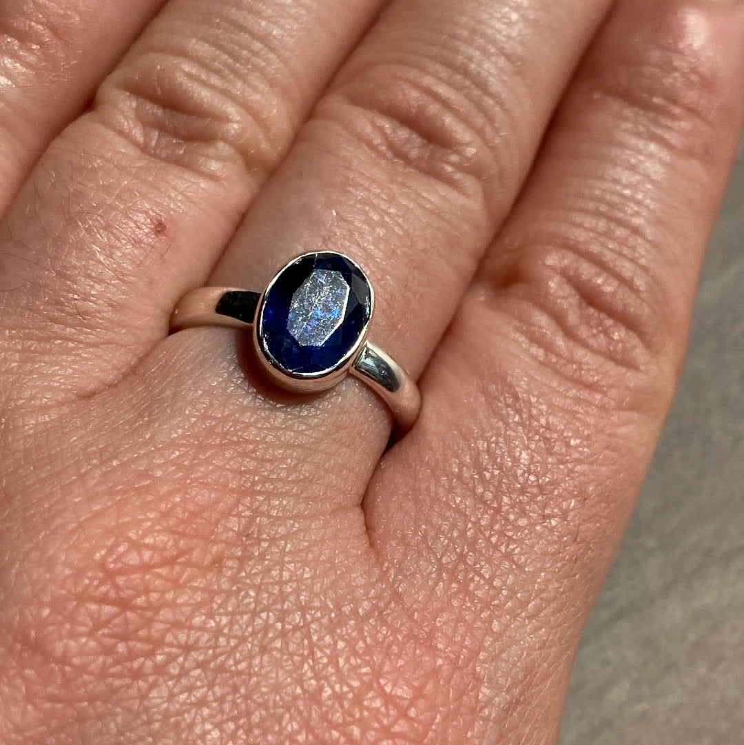 Kyanite Facet 925 Silver Ring -  Size N 1/2