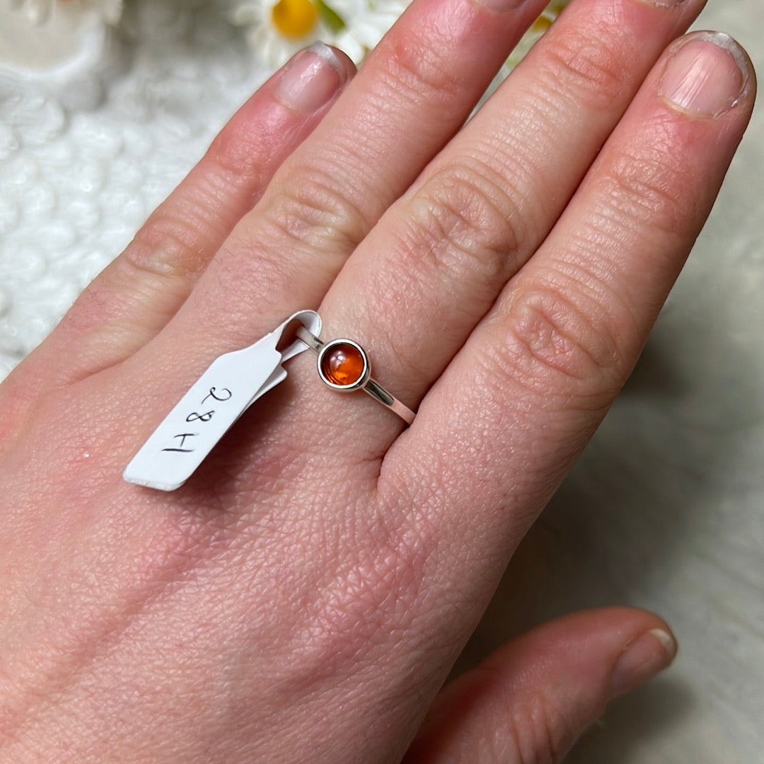 Amber Double Sided Heart Sterling 925 Silver Ring - Size N