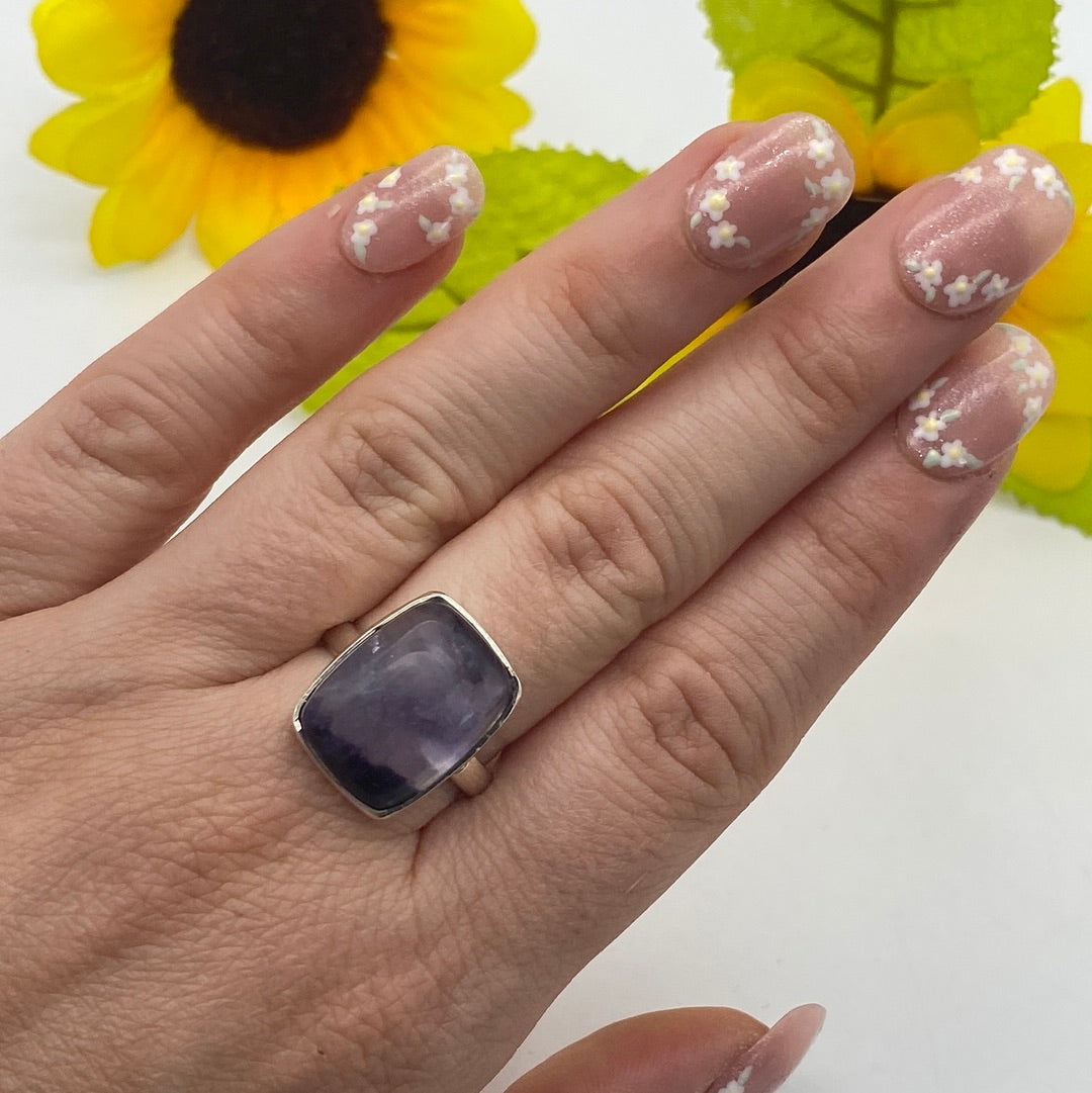 Blue John UK Fluorite Ring Size O 925 Silver
