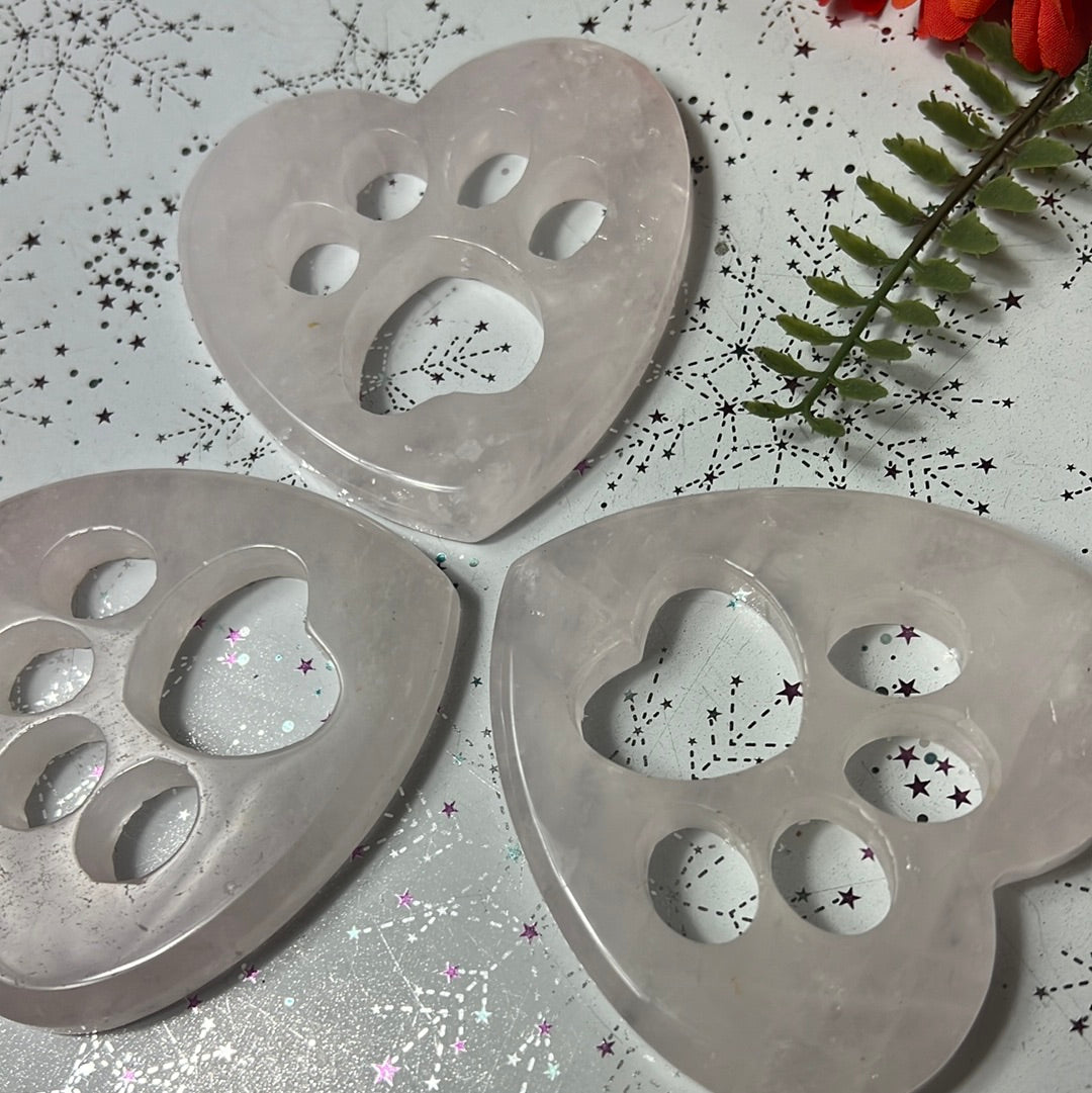Rose Quartz Large Paw print heart - pet Rembrance memorial grief animal lover gift