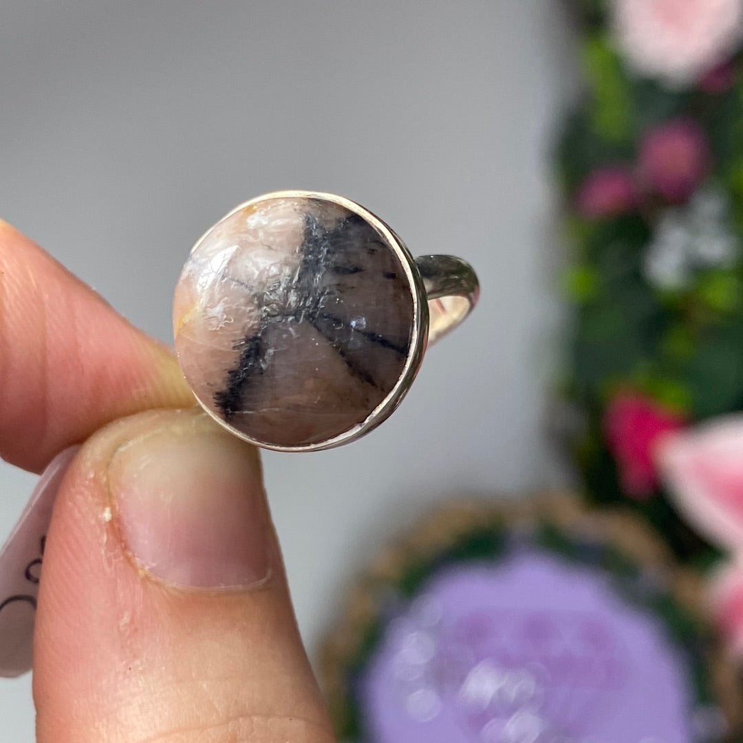 Chiastolite 925 Sterling Silver Ring -  Size L 1/2