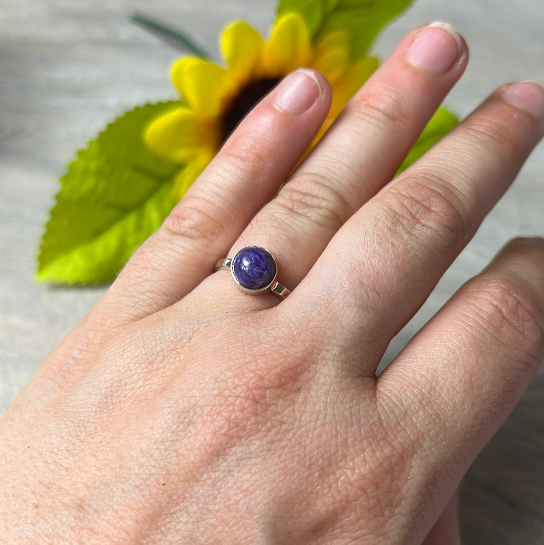 Charoite 925 Sterling Silver Ring -  Size M
