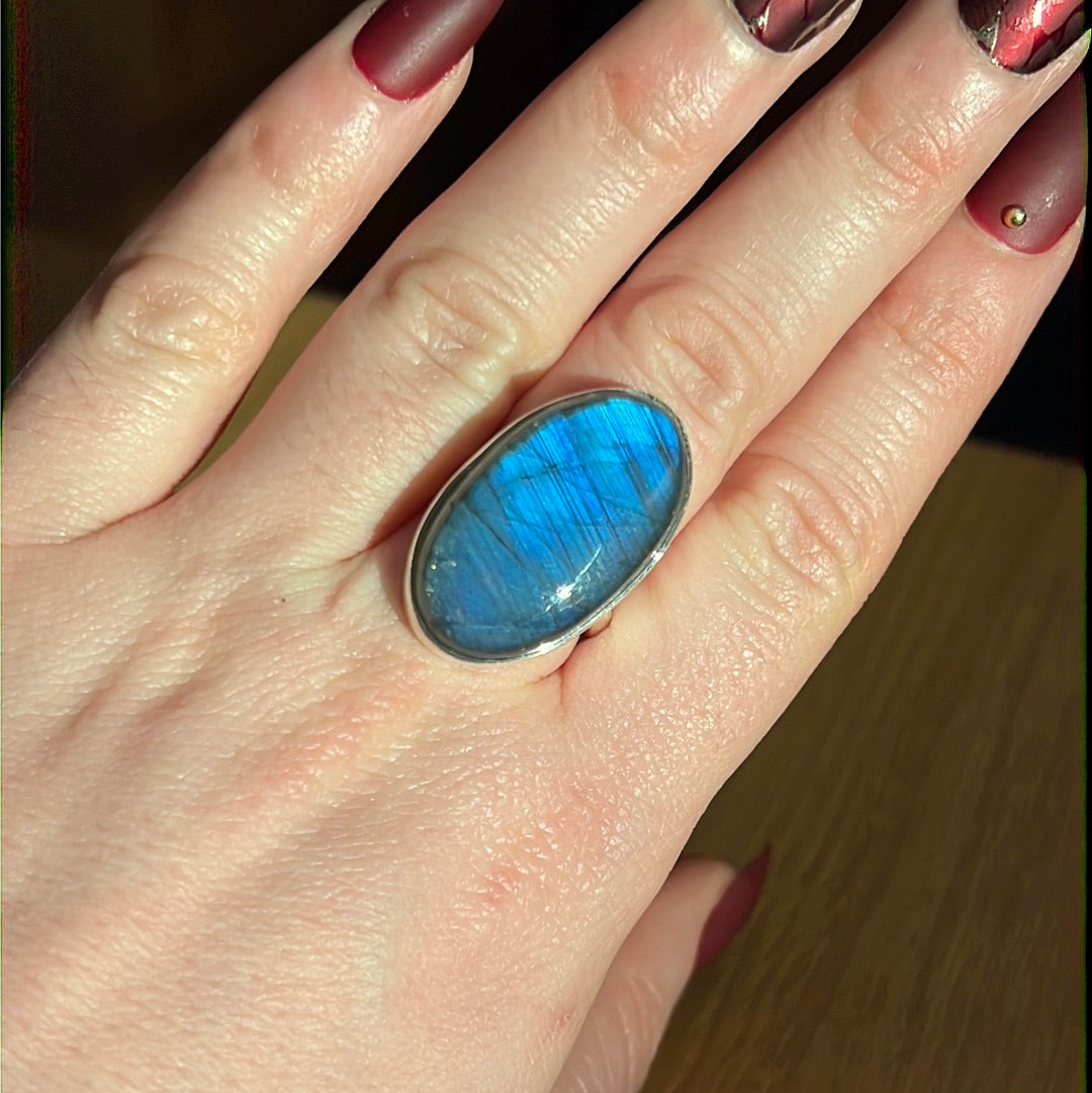 Labradorite AA GRADE 925 Silver Ring -  Size N 1/2