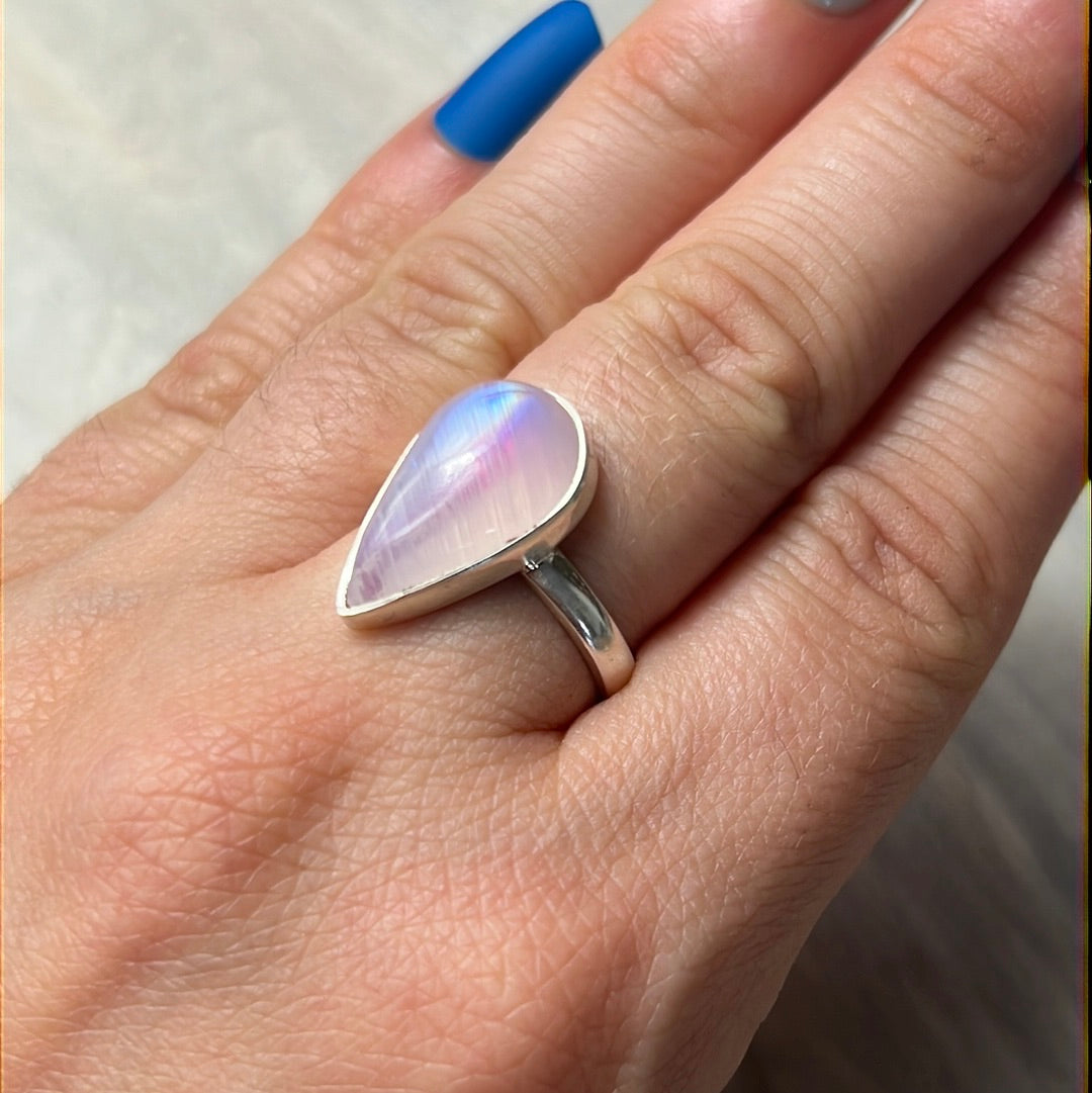 Pink Moonstone 925 Silver Ring -  Size N 1/2