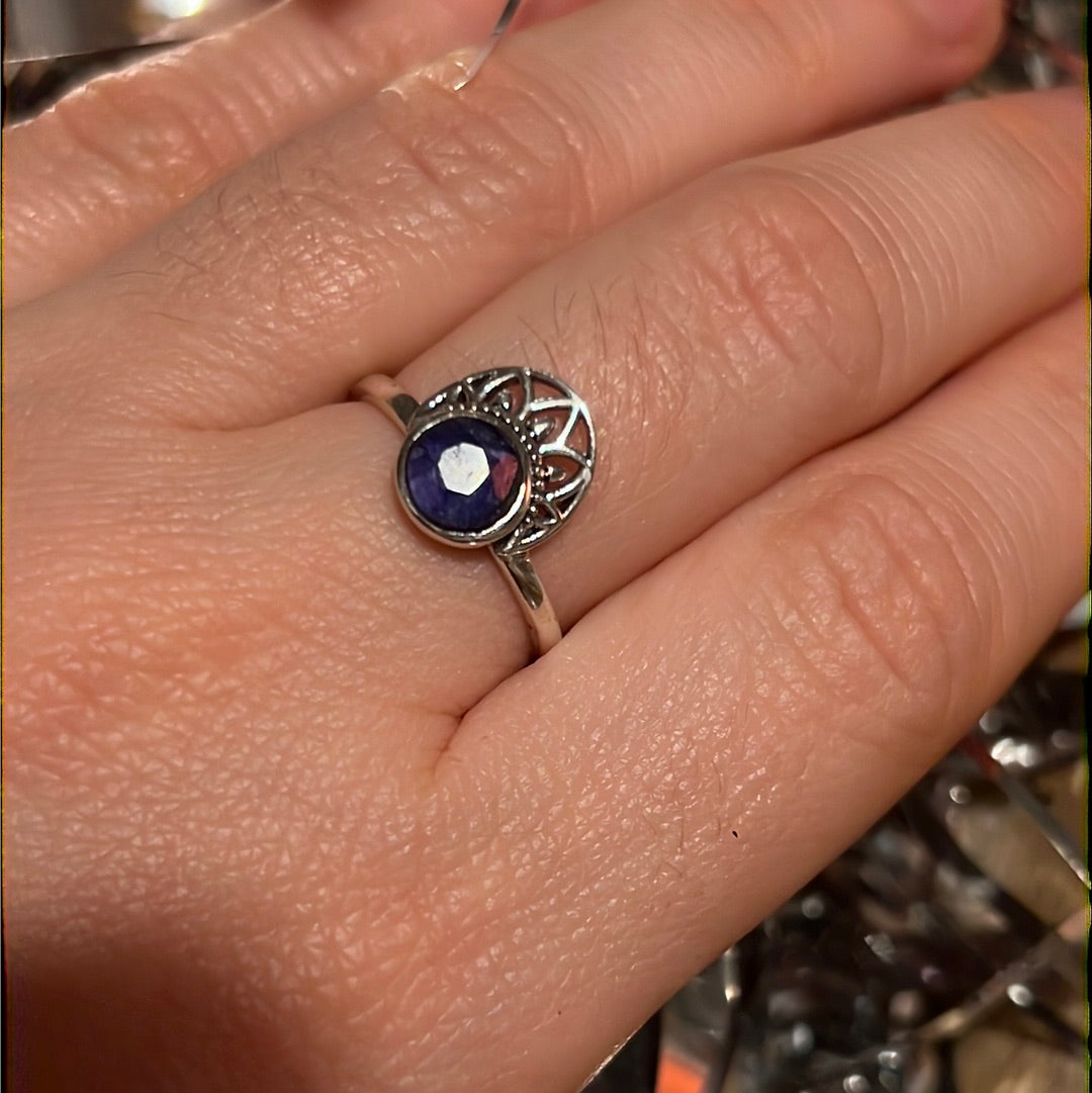 Sapphire Crown Facet 925 Silver Ring -  Size N - N 1/2