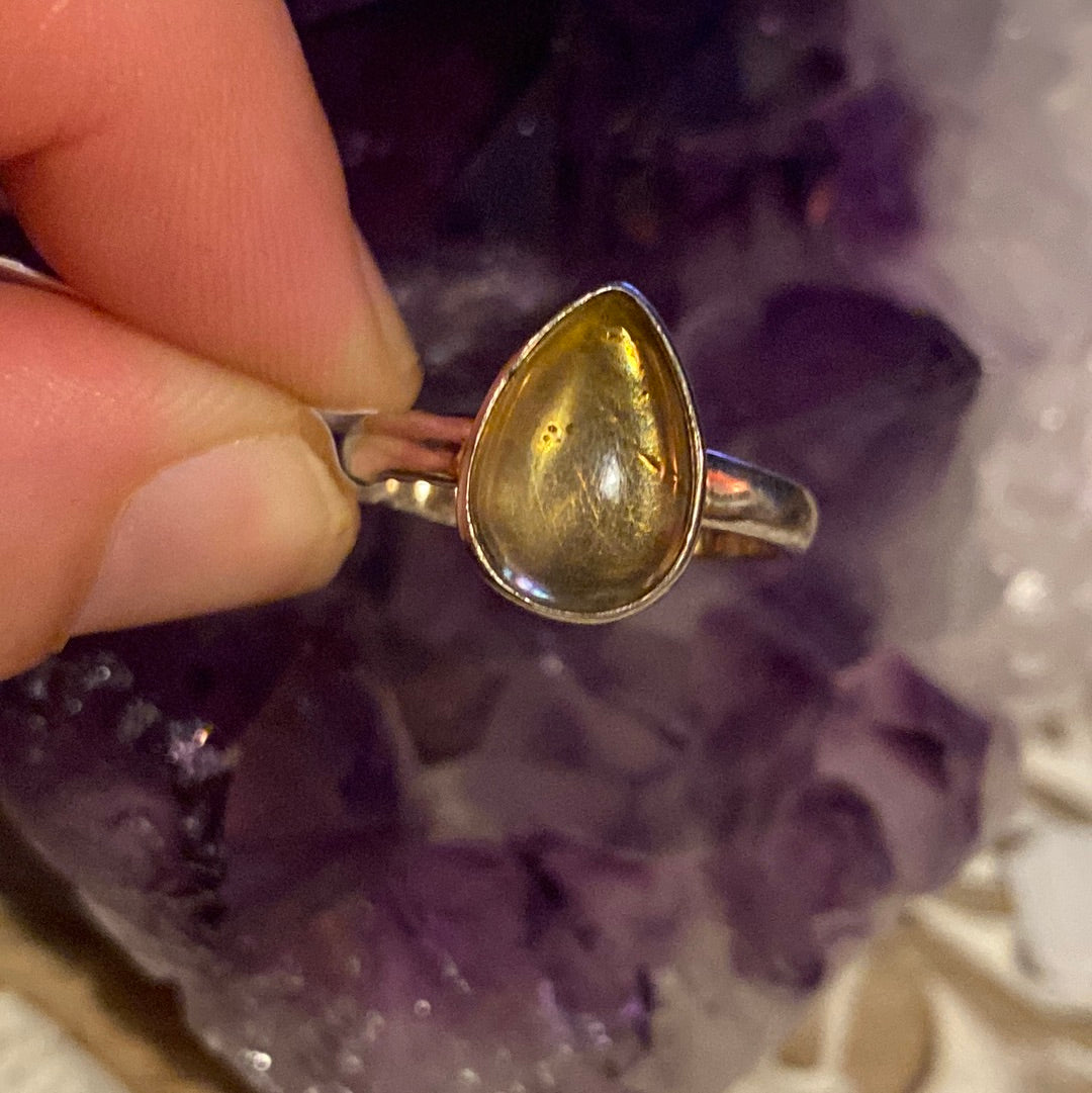 Amber 925 Sterling Silver Ring -  Size N 1/2