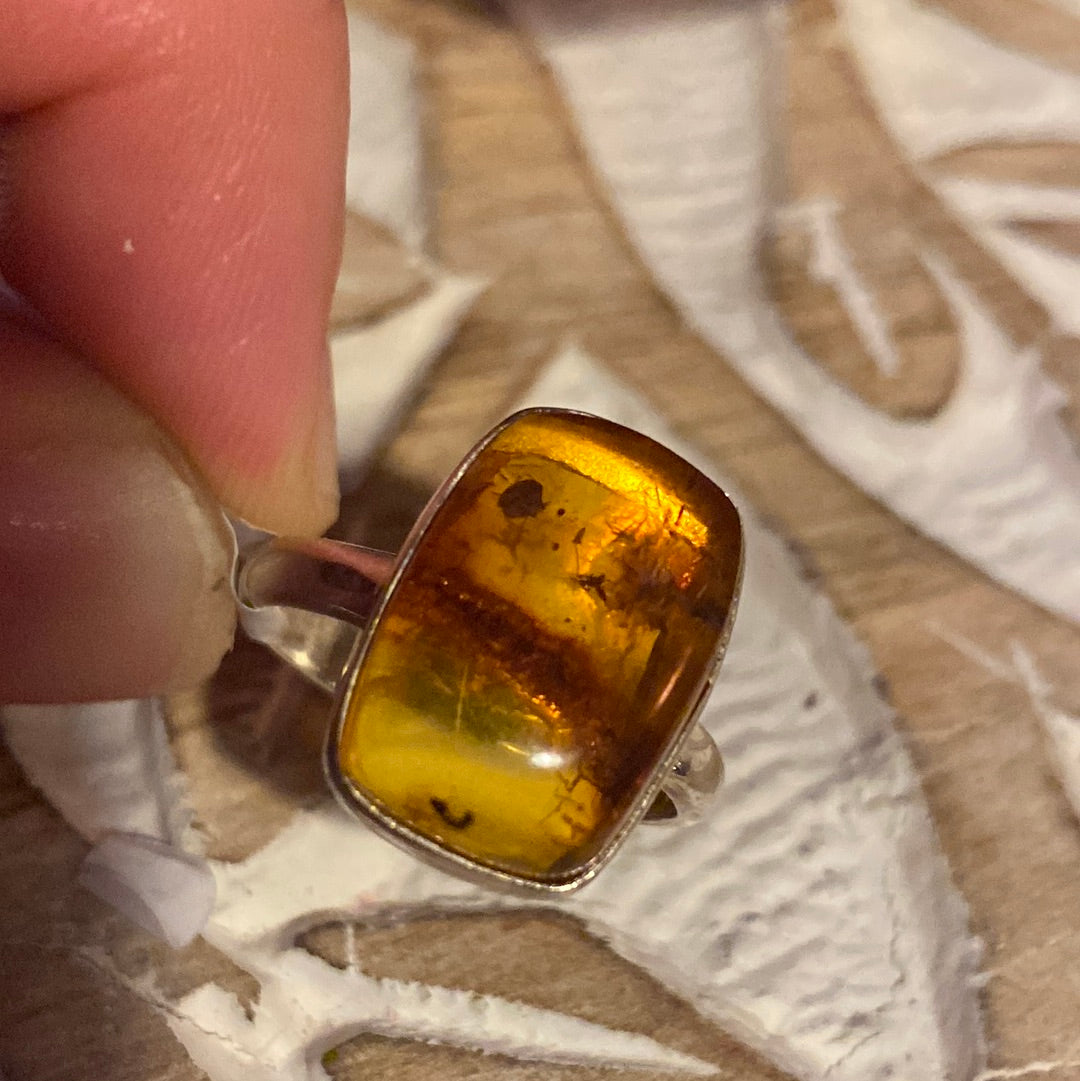 Amber 925 Sterling Silver Ring -  Size N 1/2