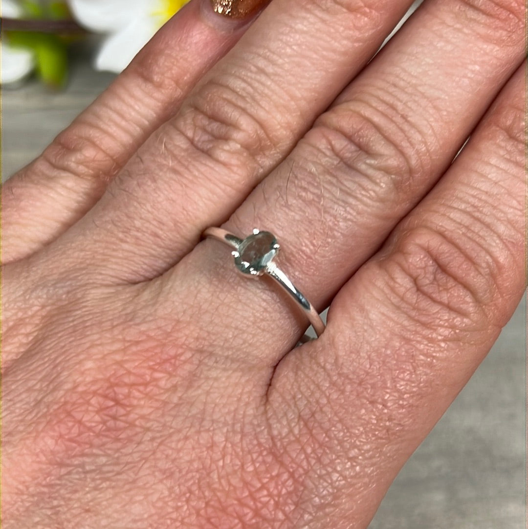 Blue Tourmaline Facet 925 Silver Ring - Size U