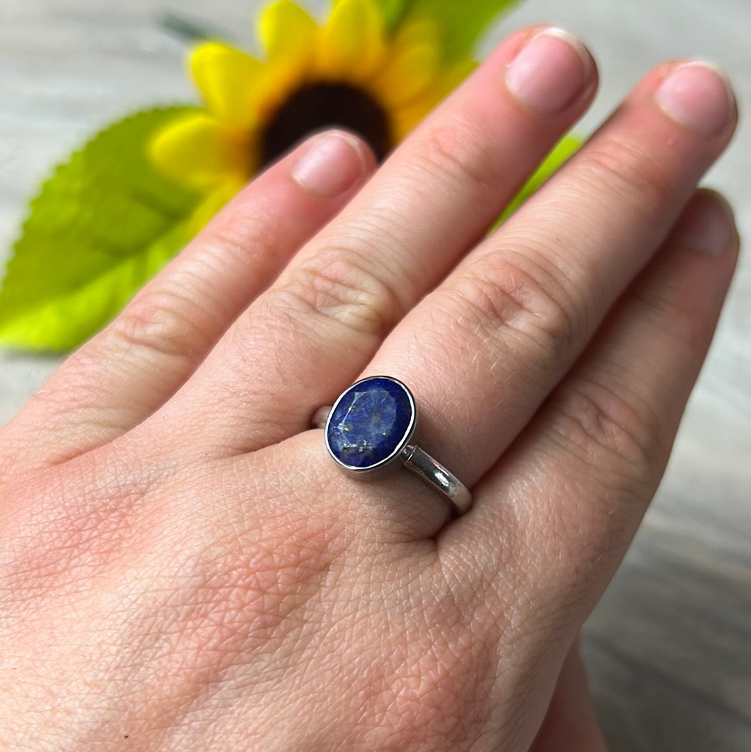 Lapis Facet 925 Sterling Ring - Size N 1/2 - O