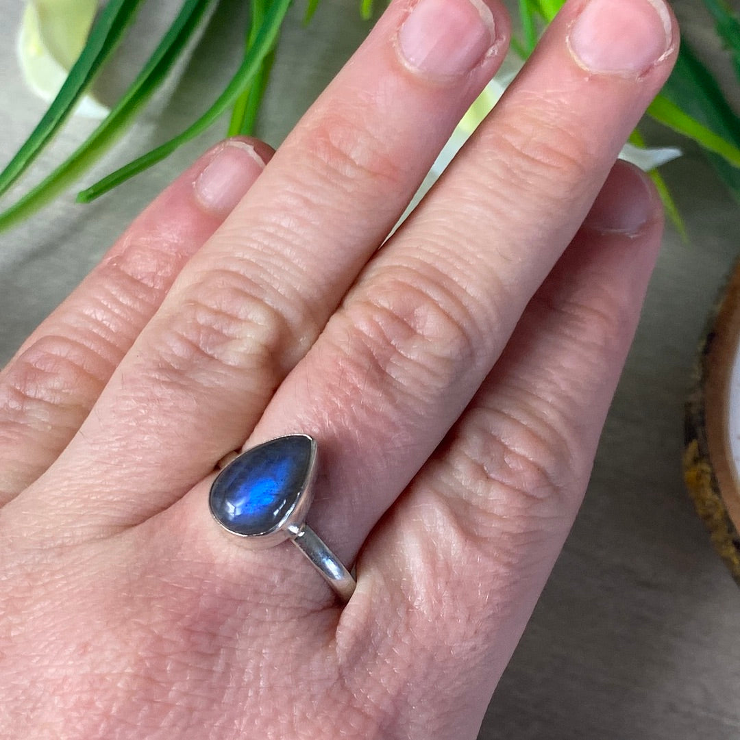 Labradorite 925 Sterling Silver Ring -  Size R 1/2