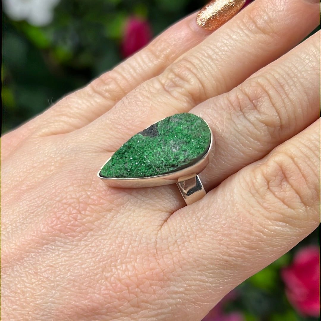 Uvarovite 925 Sterling Silver Ring -  Size T
