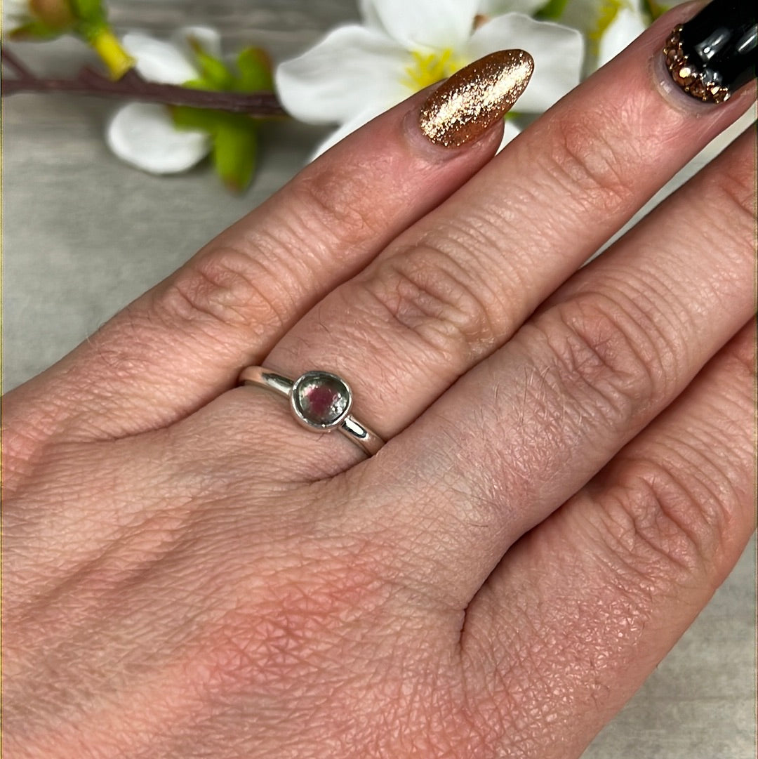 Watermelon Tourmaline 925 Ring - Size L 1/2