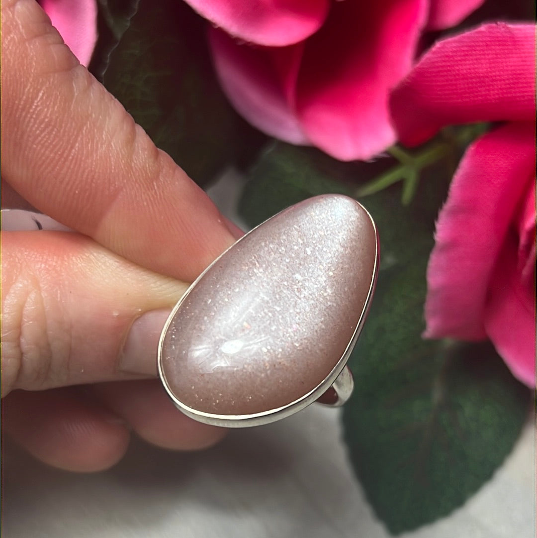 Peach Moonstone 925 Sterling Silver Ring -  Size O - O 1/2