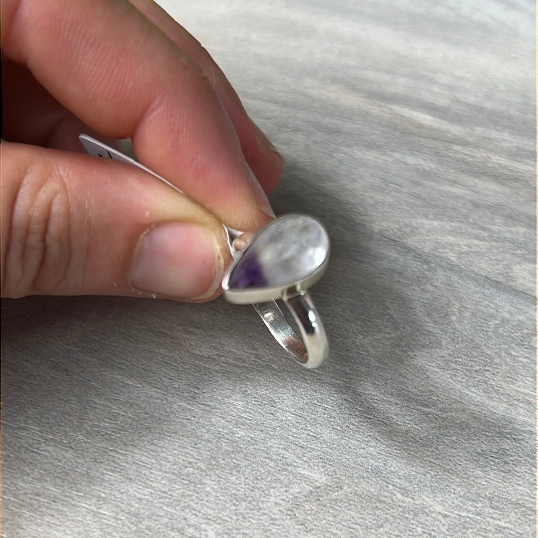 Amethyst Facet - Bi Colour 925 Sterling Silver Ring - Size M - M 1/2