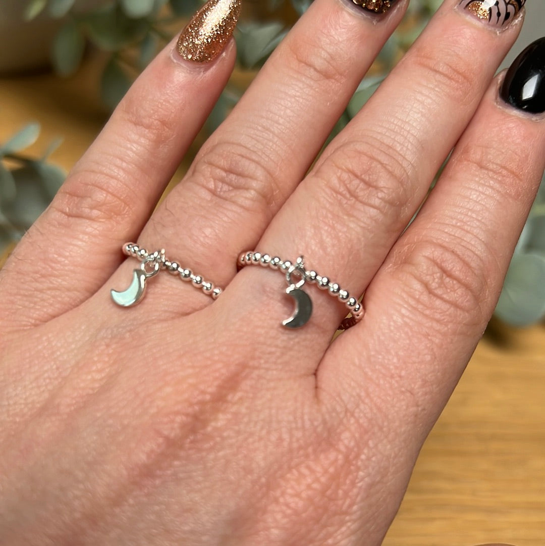 Spinny Moon Dangle - 925 Sterling Silver Fidget Ring