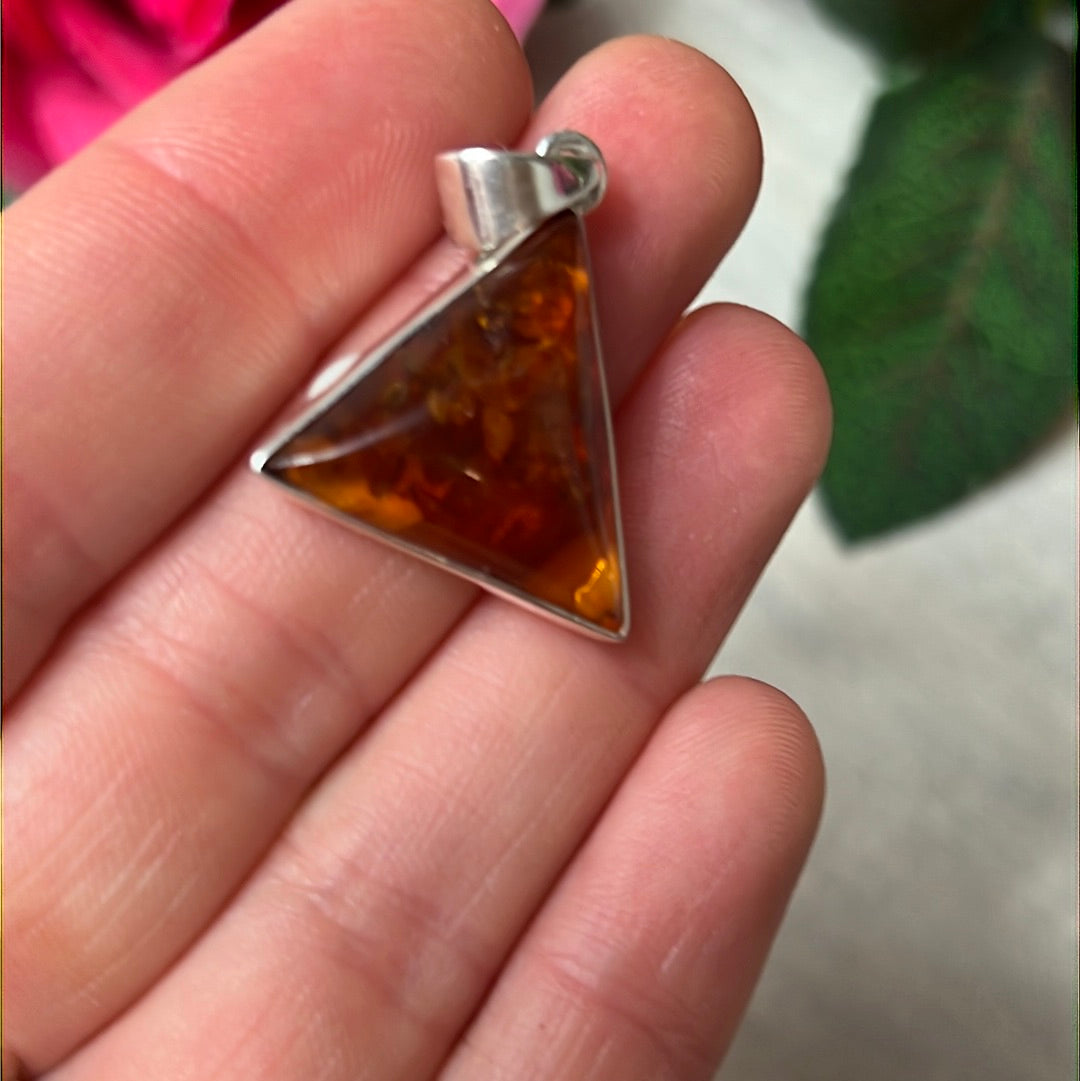 Amber Triangle Pendant 925 Sterling Silver
