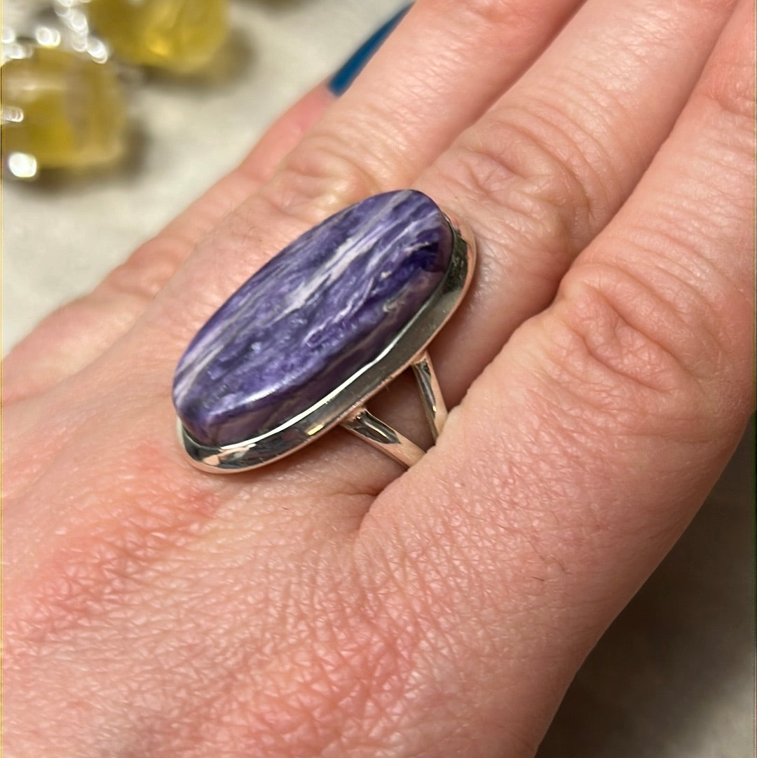 Charoite 925 Silver Ring - Size P