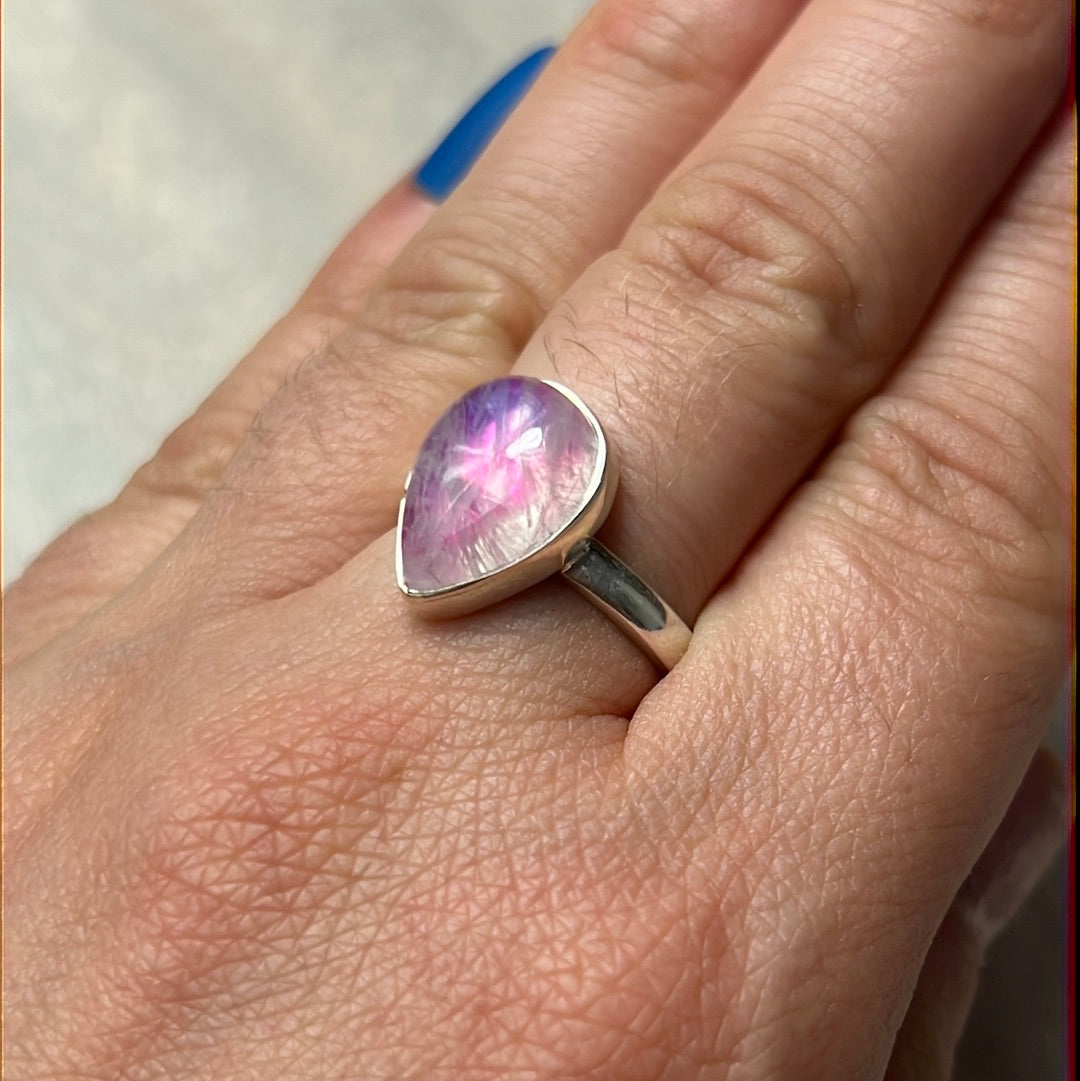 Pink Moonstone 925 Silver Ring -  Size N 1/2