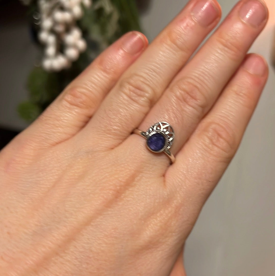 Sapphire Crown Facet 925 Silver Ring -  Size N - N 1/2