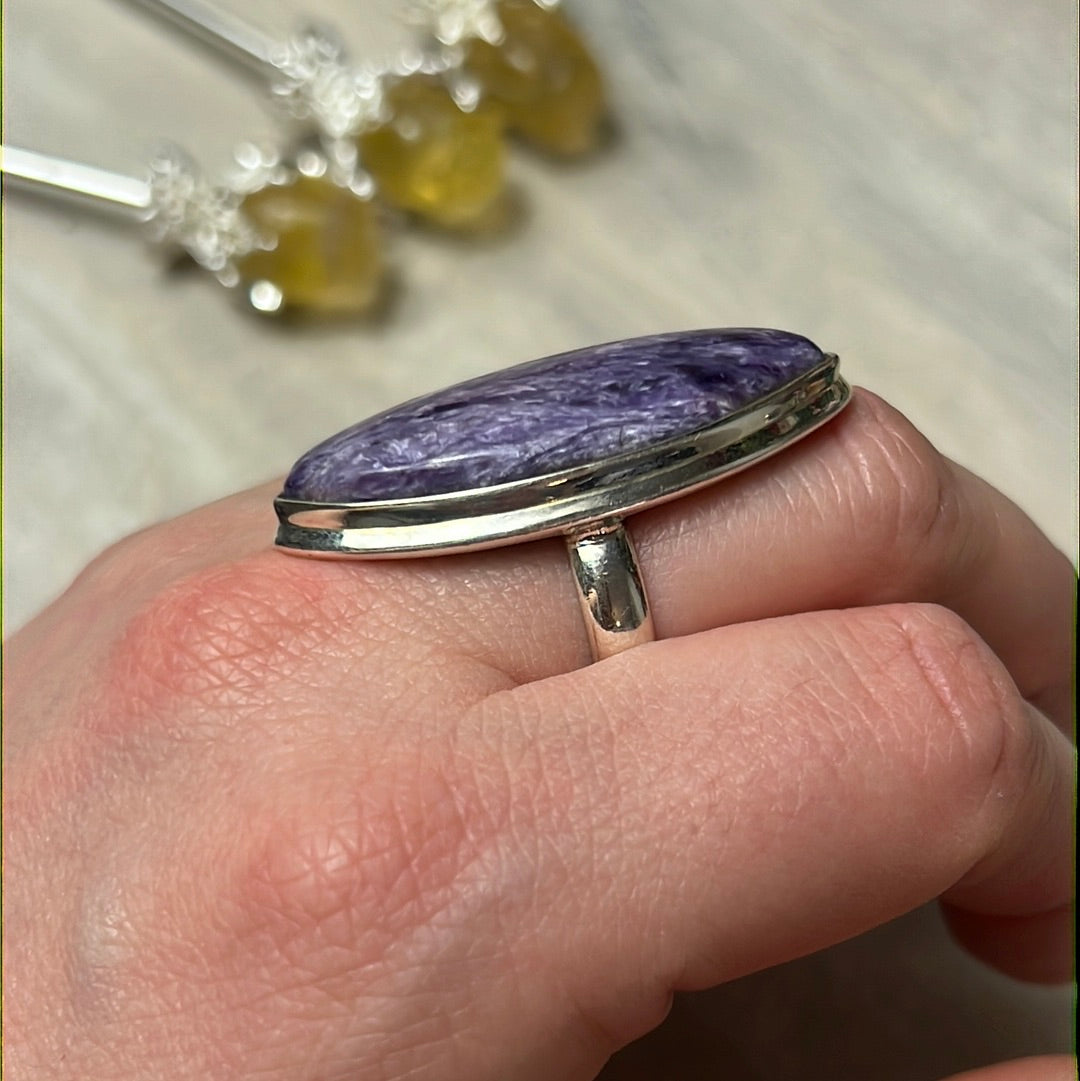 Charoite 925 Silver Ring - Size P - P 1/2