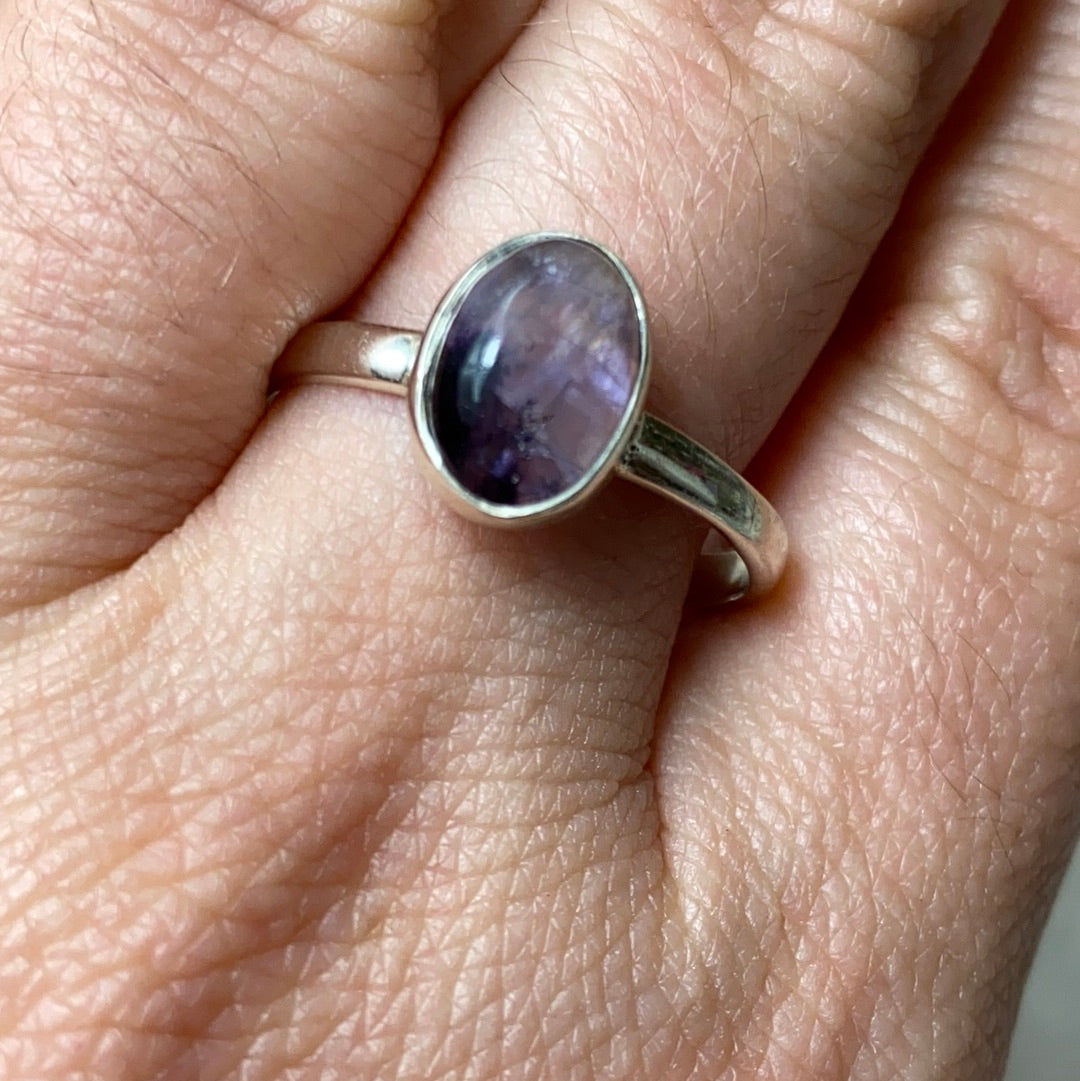 Blue John UK Fluorite Ring Size R1/2 - S 925 Silver
